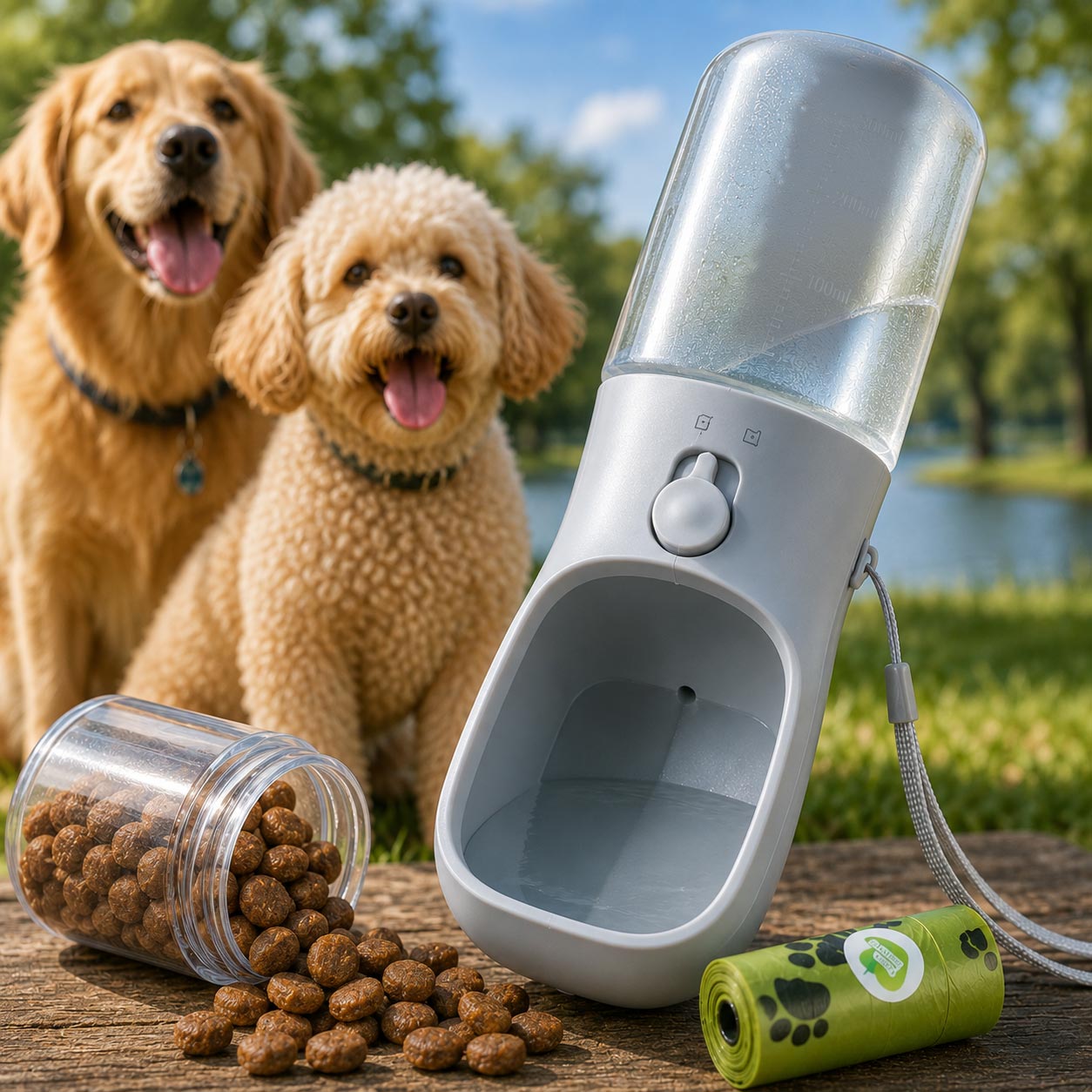 🐶 Botella portátil 3 en 1 para perritos y gatitos felices