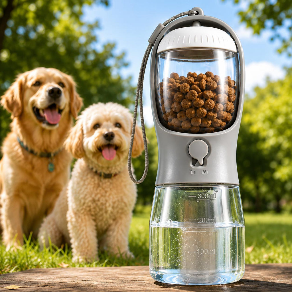 🐶 Botella portátil 3 en 1 para perritos y gatitos felices