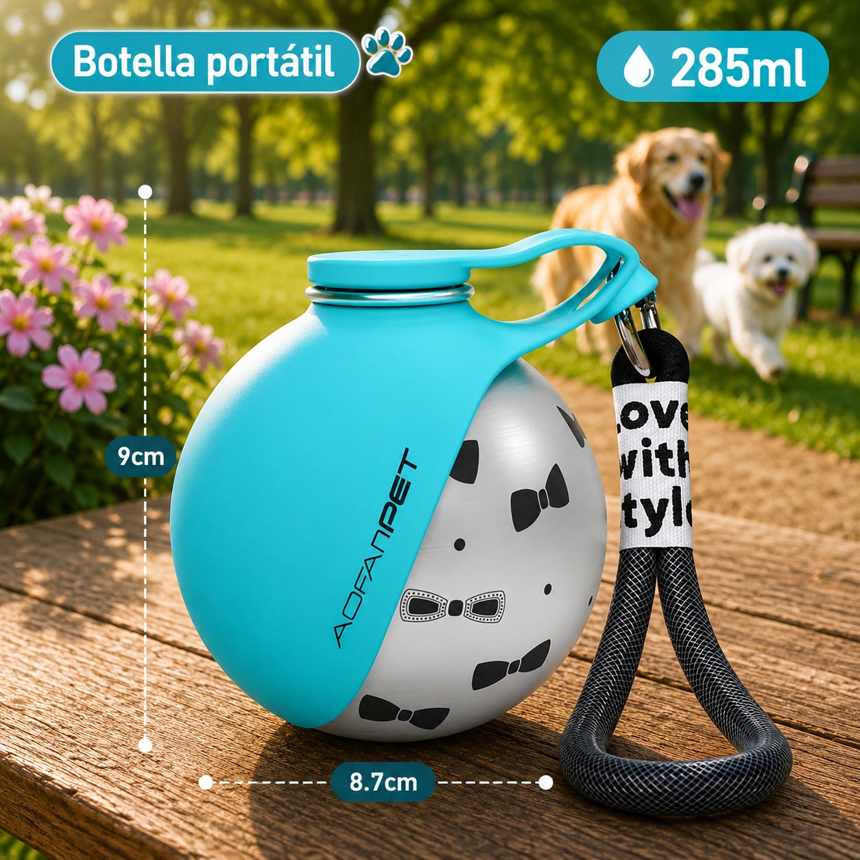 🐶 Botella portátil de acero inoxidable para perritos que aman jugar