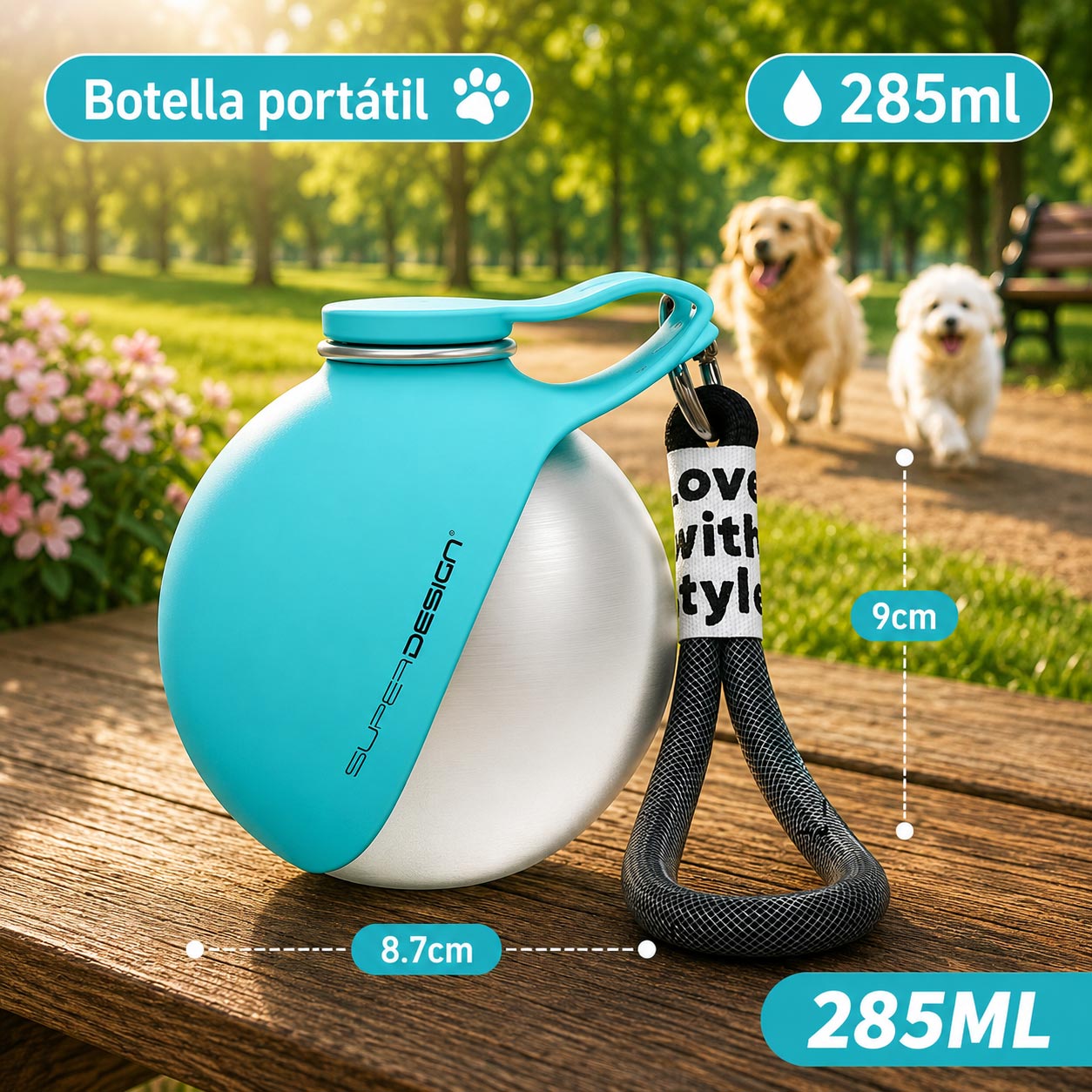🐶 Botella portátil de acero inoxidable para perritos que aman jugar