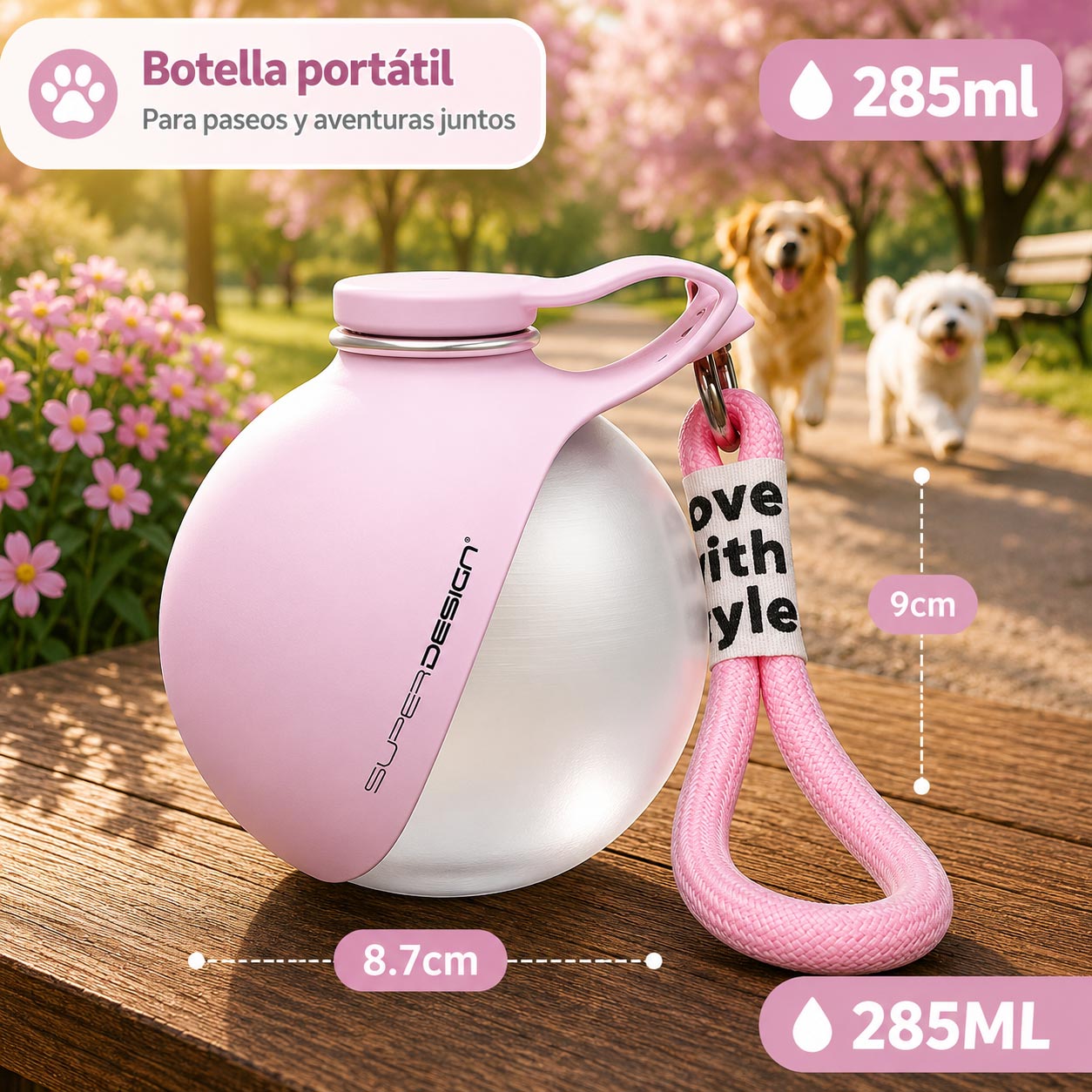 🐶 Botella portátil de acero inoxidable para perritos que aman jugar